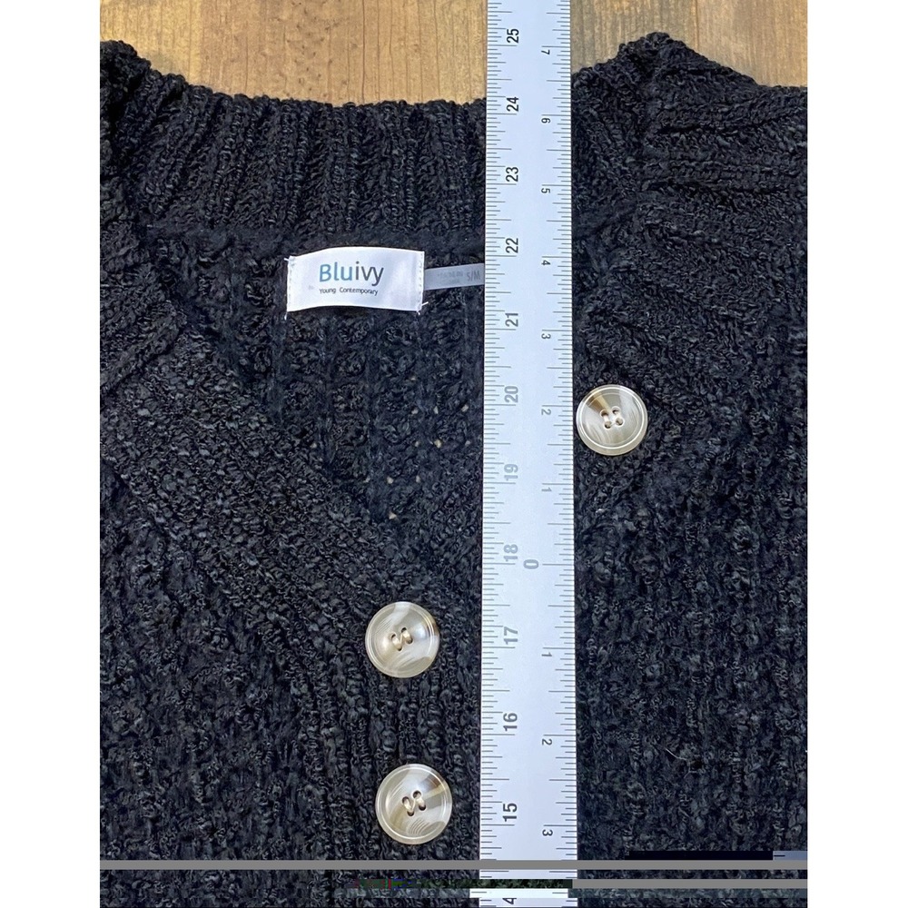 Bluivy Women Sweater S/M Black Pull Over With Turtle Shell Buttons - Picture 3 of 6